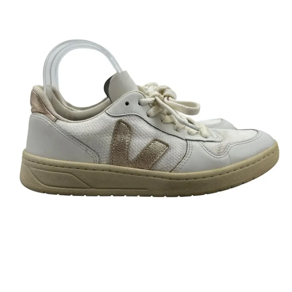 Veja Womens 8 Shoes Metallic Taupe V10 T1 Leather Sneakers Trainers Lace Up